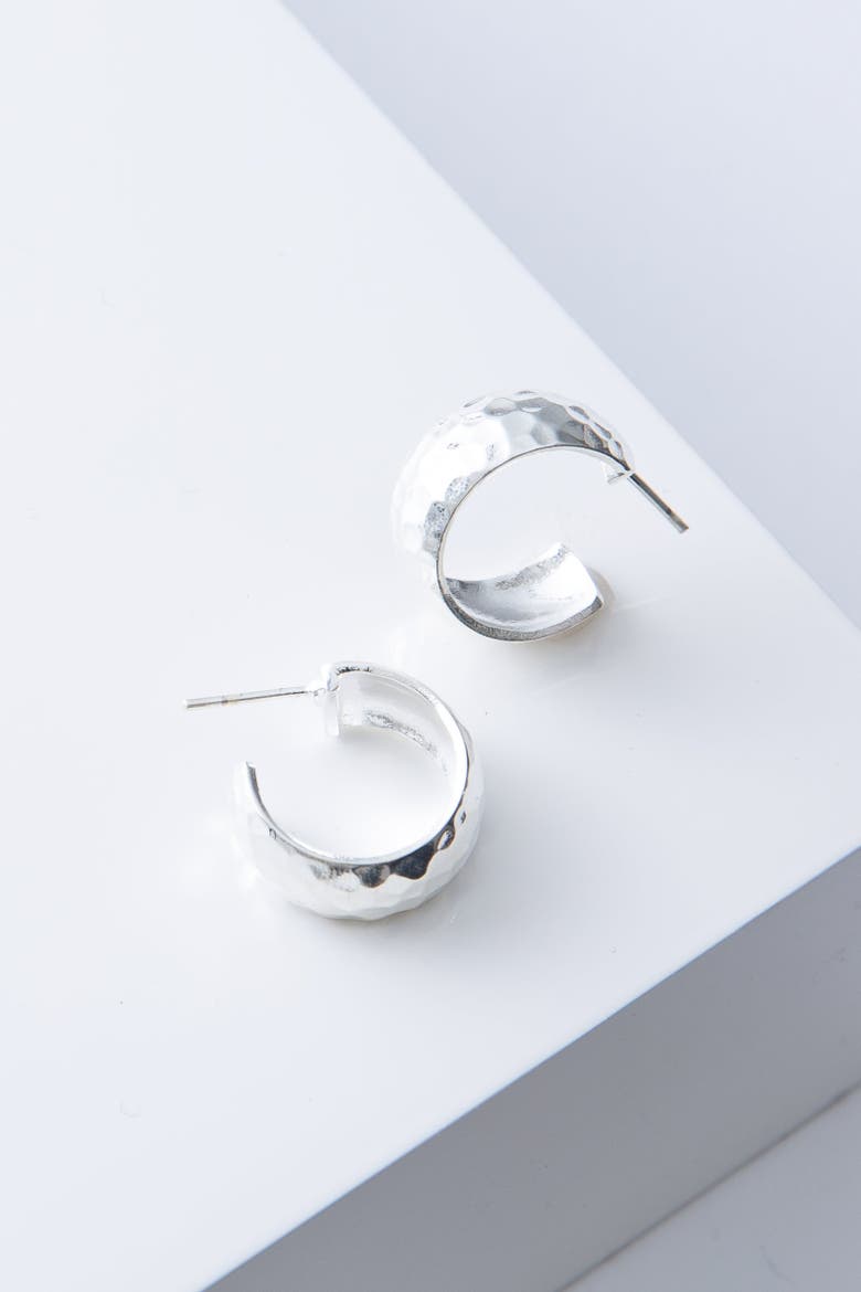 Wide Hammered Hoops, Silver, Main, color, Silver