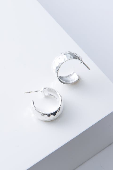 Wide Hammered Hoops, Silver