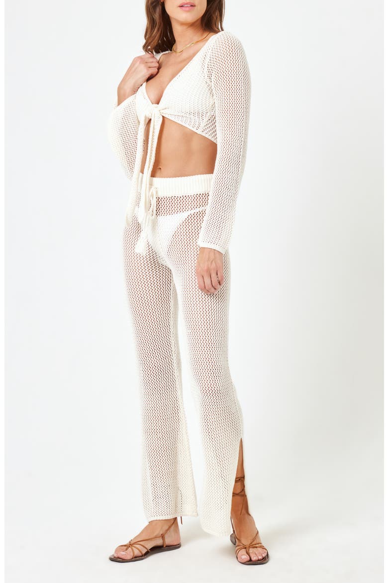 Los Cabos Open Stitch Cover-Up Crop Top, Alternate, color, CREAM