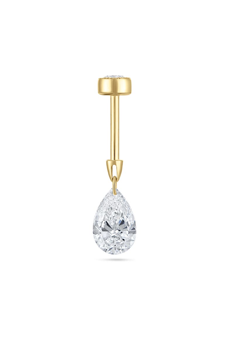 Floating Pear Diamond Charm Single Threaded Stud Earring, Alternate, color, YELLOW GOLD