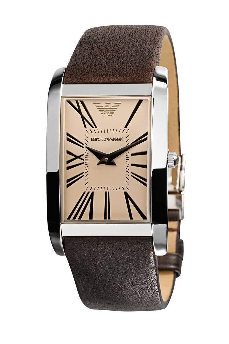 Large Rectangular Leather Strap Watch, 31mm x 47mm, Main, color, BROWN