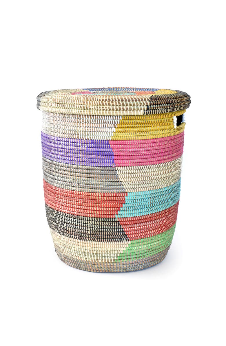 African Modern Rainbow Herringbone Lidded Storage Basket, Main, color, 