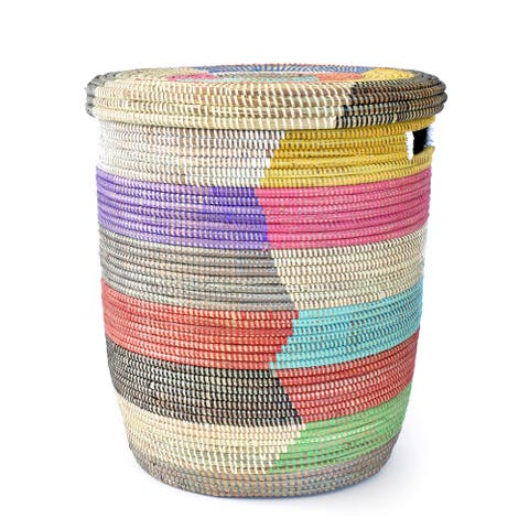 Rainbow Herringbone Lidded Storage Basket