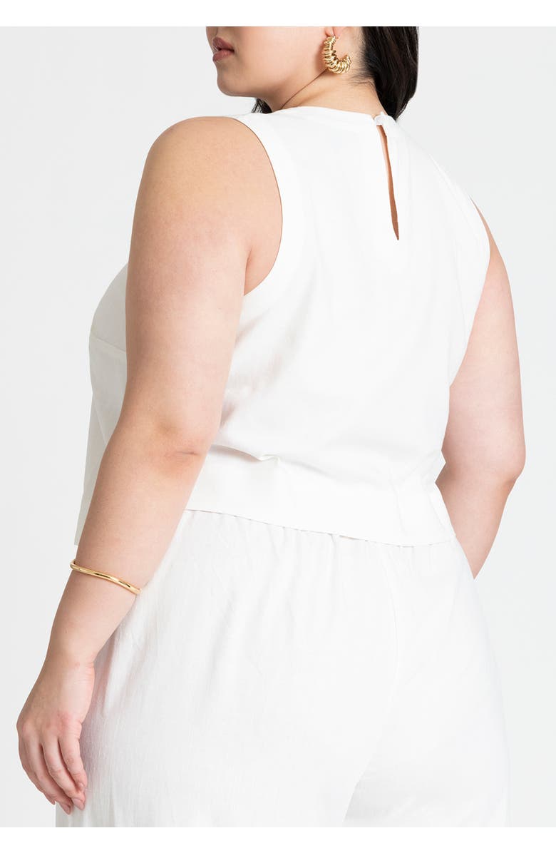 ELOQUII Linen-Blend Boxy Scoop Neck Crop Tank, Main, color, White