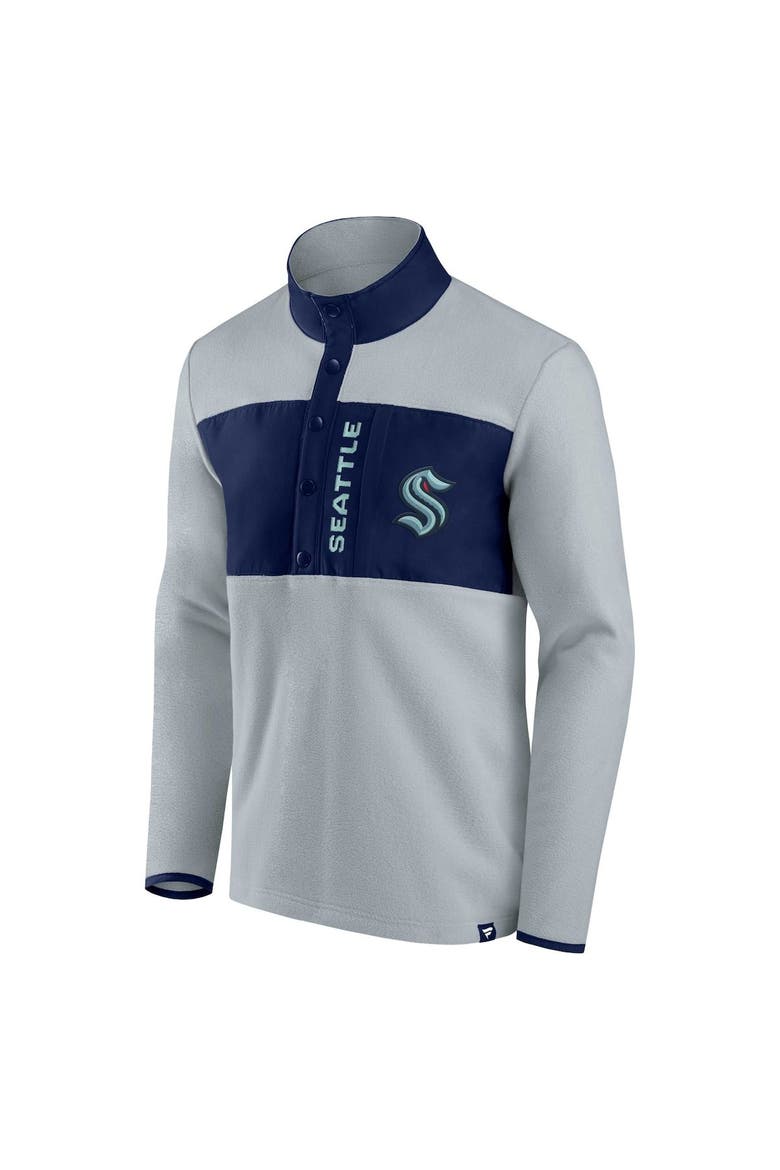 Men's Fanatics Branded Gray/Navy Seattle Kraken Hockey Polar Fleece Quarter-Snap Jacket, Alternate, color, Gray