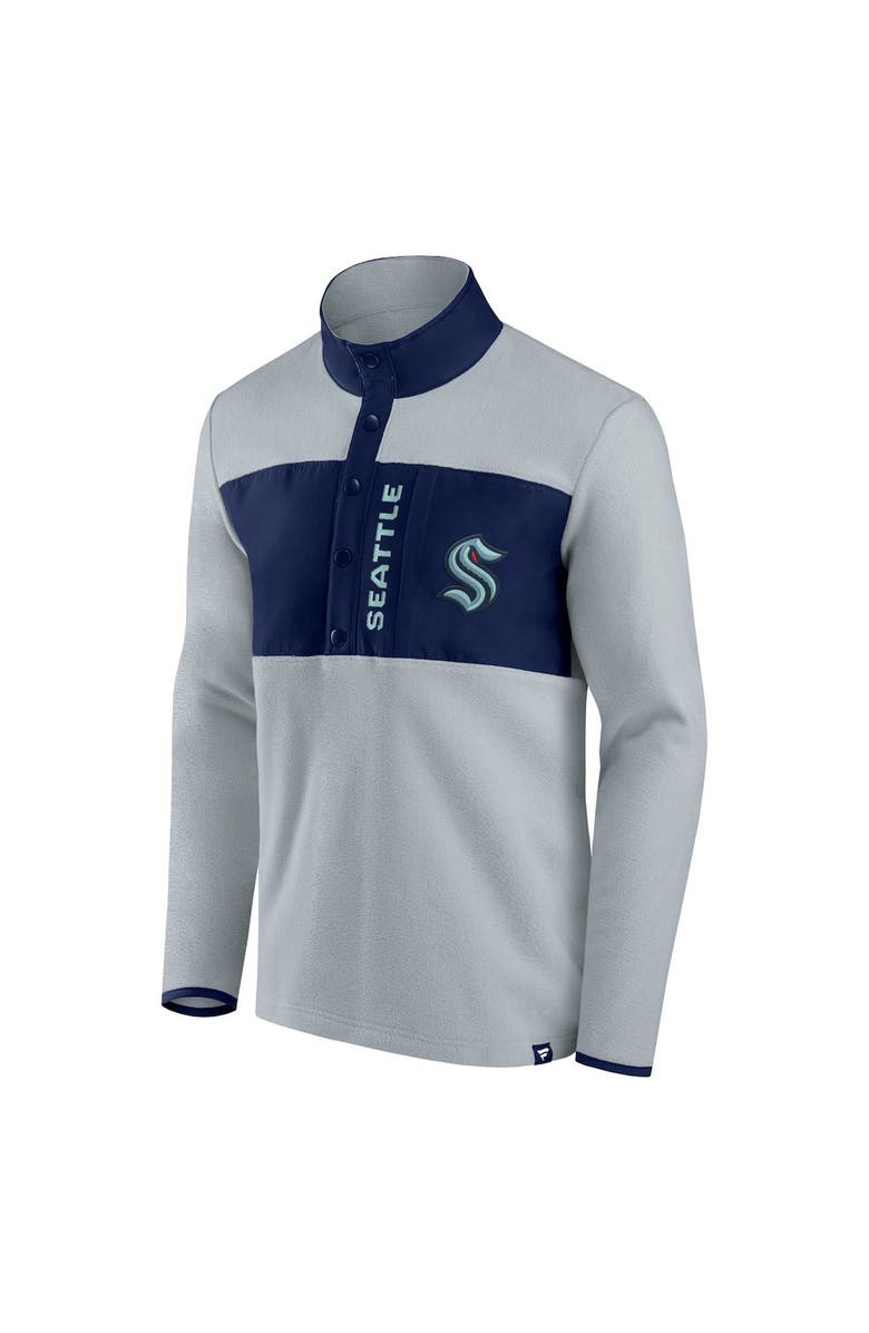 FANATICS Men's Fanatics Branded Gray/Navy Seattle Kraken Hockey Polar Fleece Quarter-Snap Jacket, Alternate, color, Gray