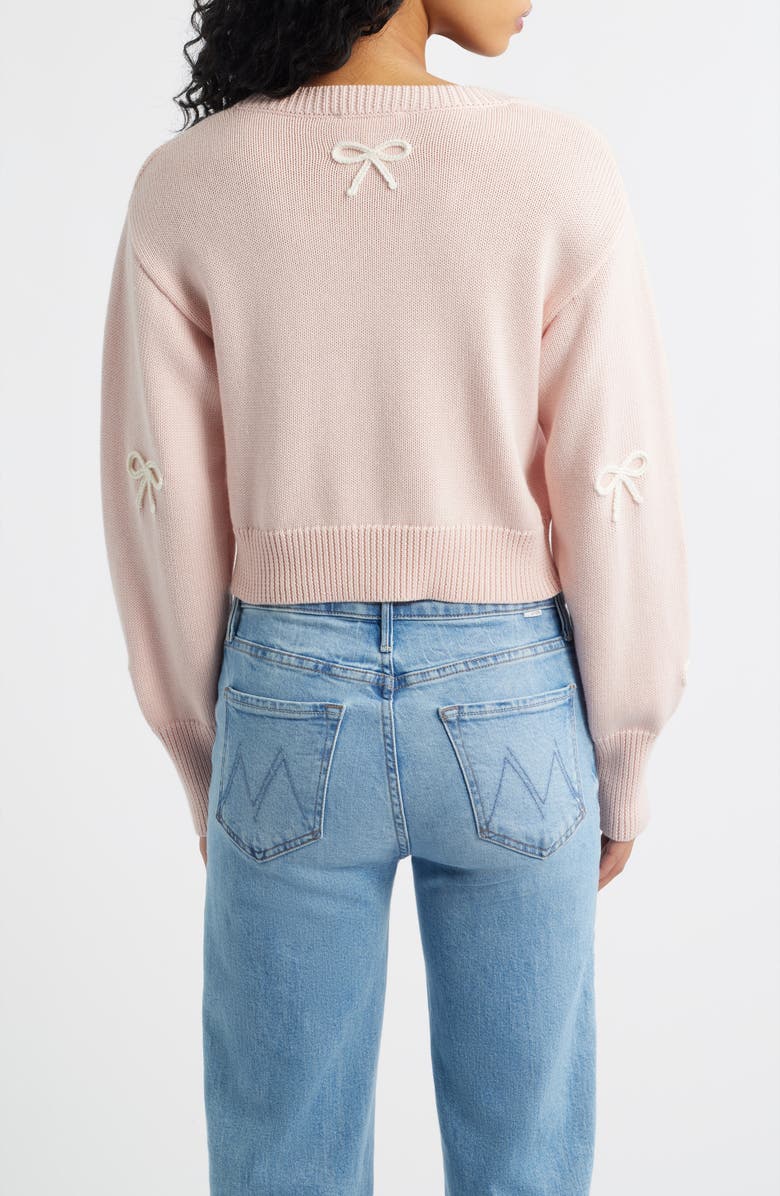 LoveShackFancy Francette Bow Cotton & Wool Cardigan, Alternate, color, Petal Meringue