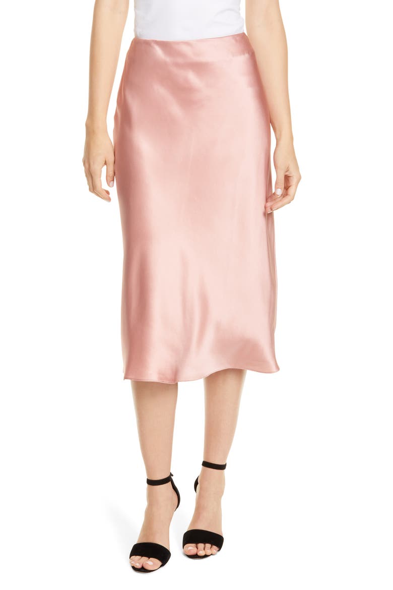 Marta Silk Satin Midi Skirt, Main, color, PEONY PINK