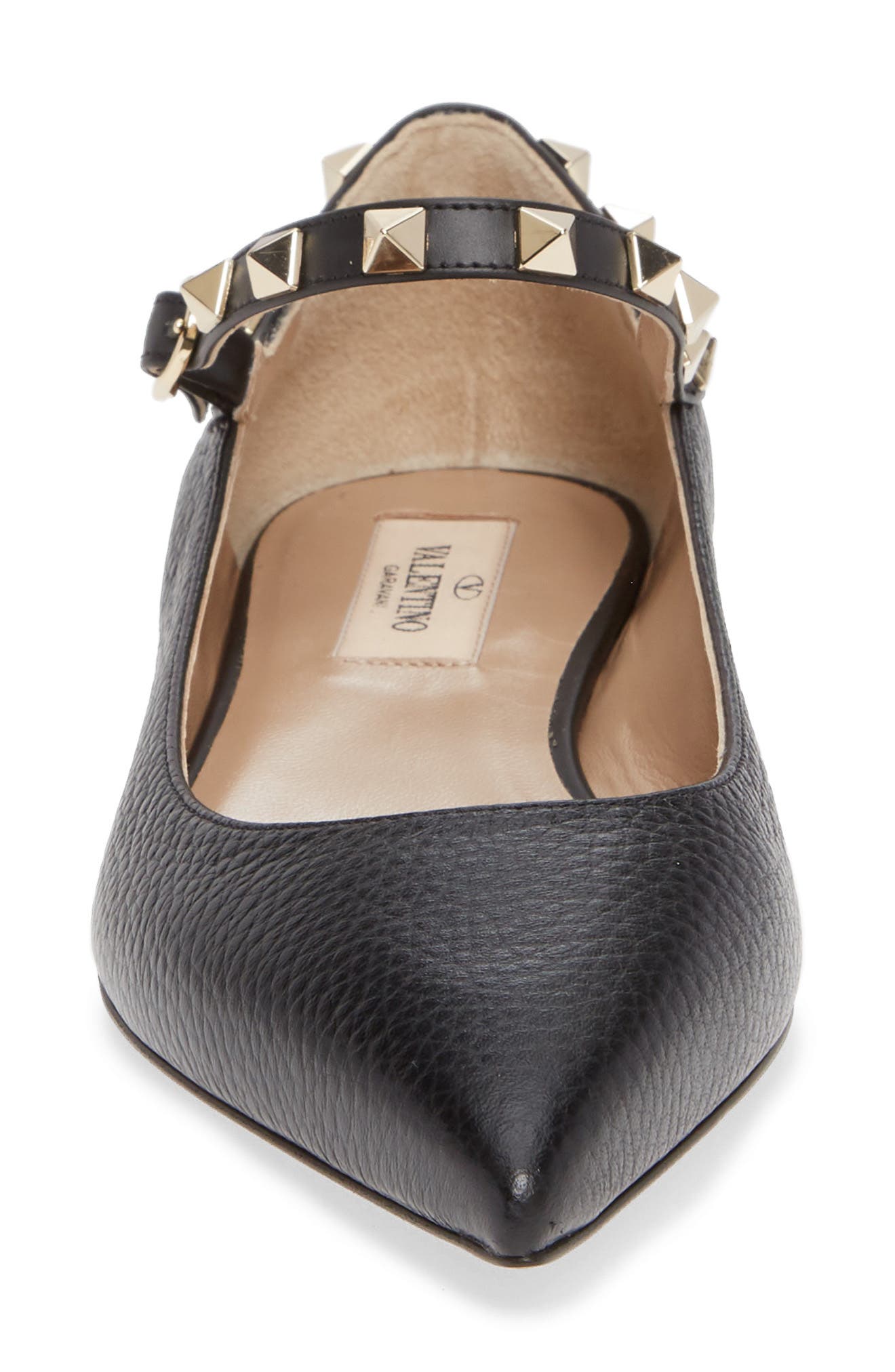 Rockstud Mary Jane Pointed Toe Flat, Alternate, color, BLACK