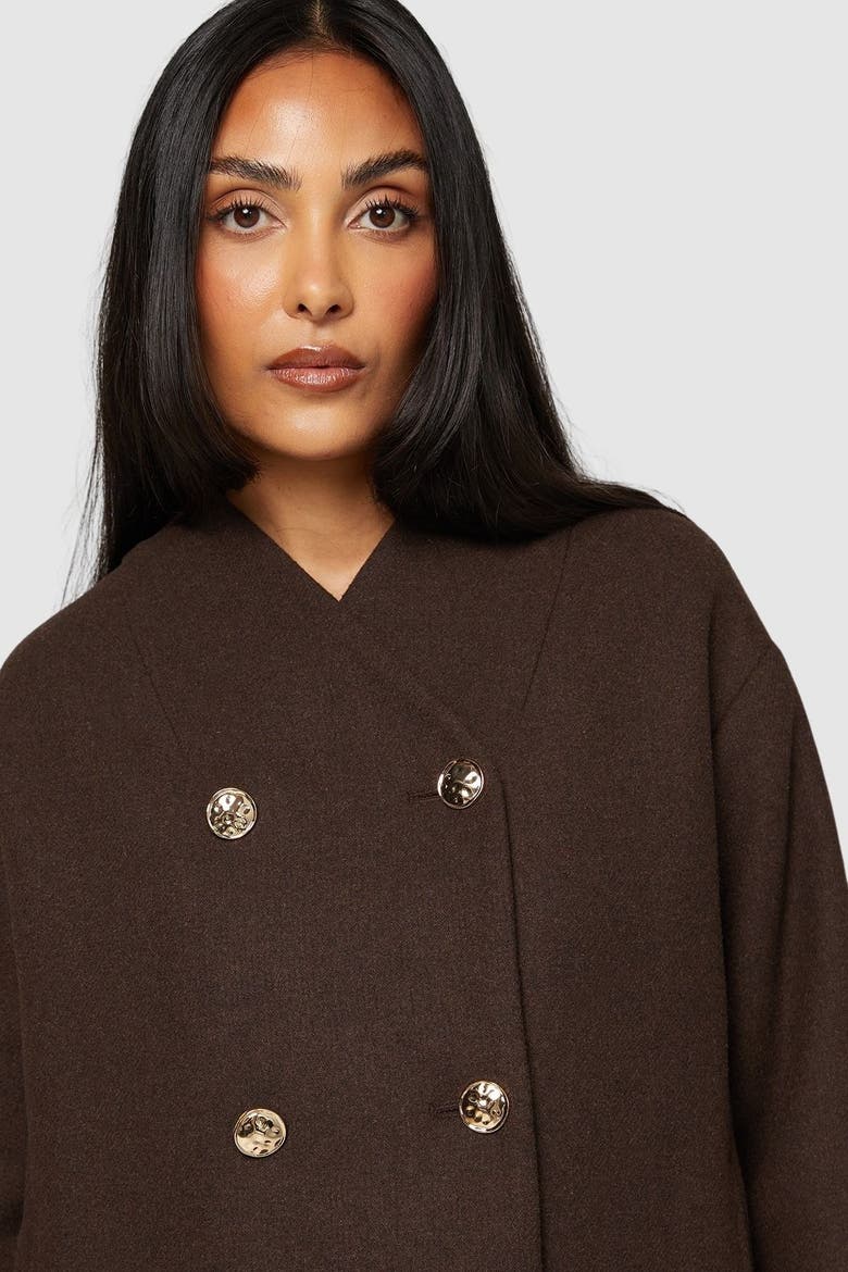 Petite Grown On Neck Peacoat, Alternate, color, Chocolate