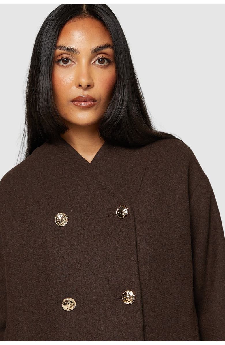 Wallis Petite Grown On Neck Peacoat, Alternate, color, Chocolate