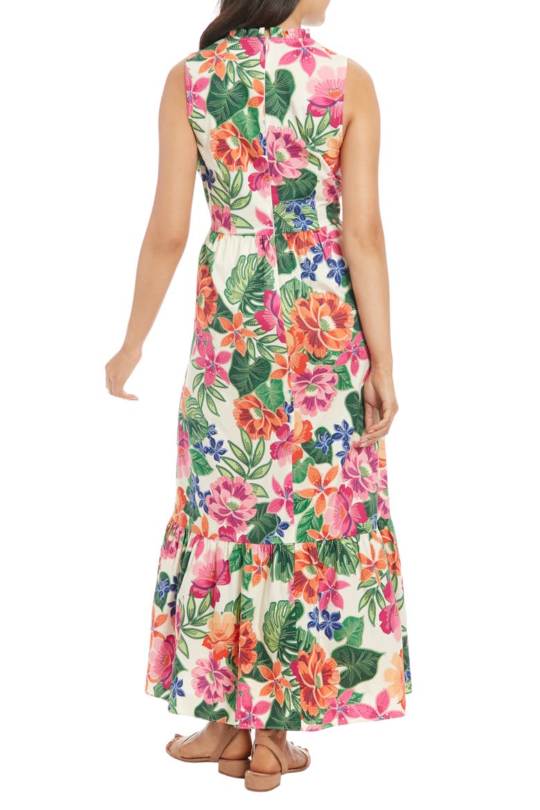 Floral Sleeveless Stretch Cotton Poplin Maxi Dress, Alternate, color, IVORY/ PINK