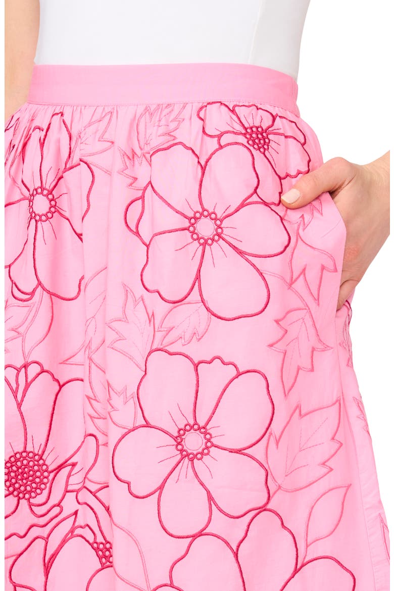 Floral Embroidery Midi Skirt, Alternate, color, SACHET PINK