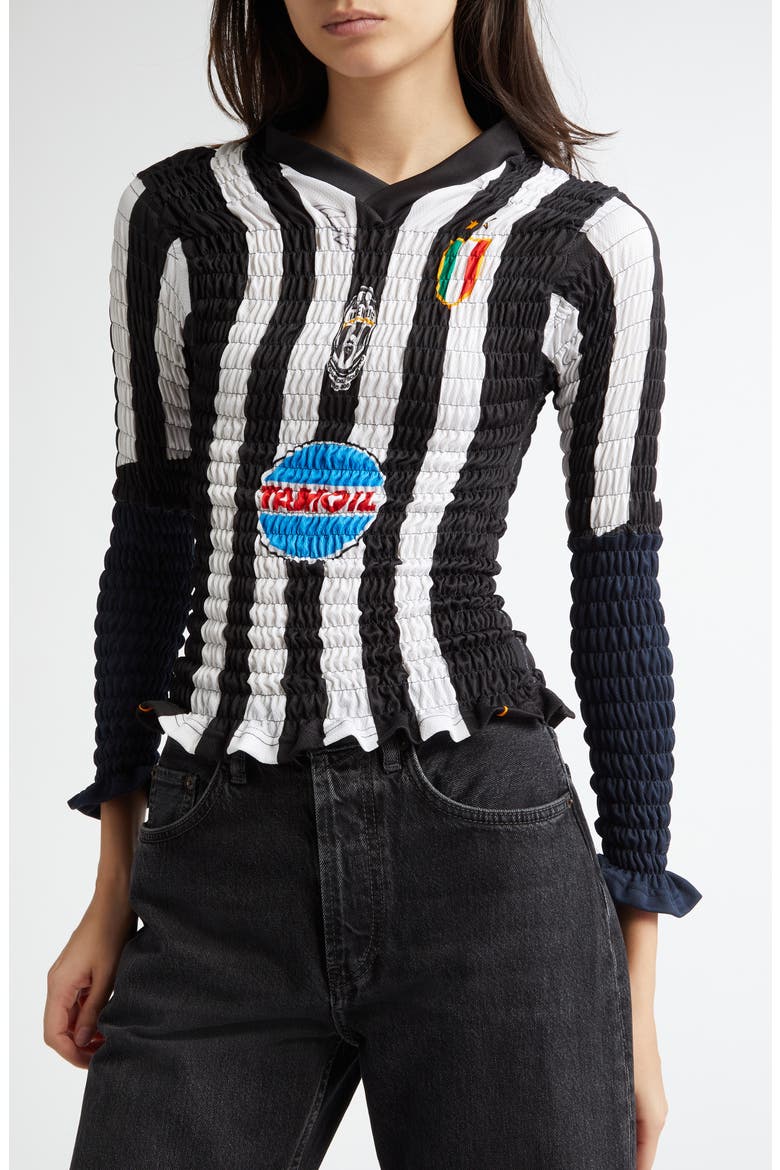 Shirred Soccer Jersey, Alternate, color, BLACK/ BLUE/ WHITE MULTI