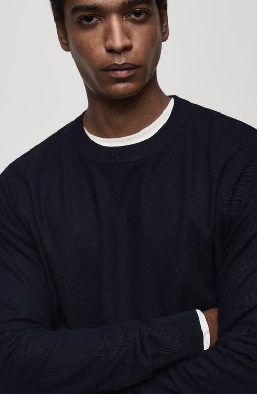 Mango Microstructure Crewneck Sweater In Dark Navy