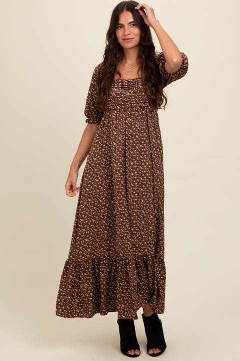 Floral Pleated Bodice Maxi Dress
