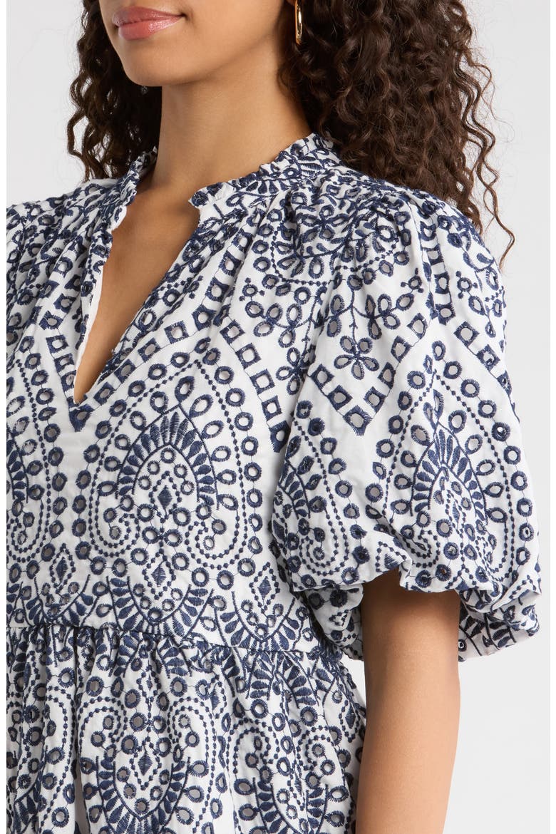 At Sea Jacey Eyelet Babydoll Dress, Alternate, color, WHITE-BLUE