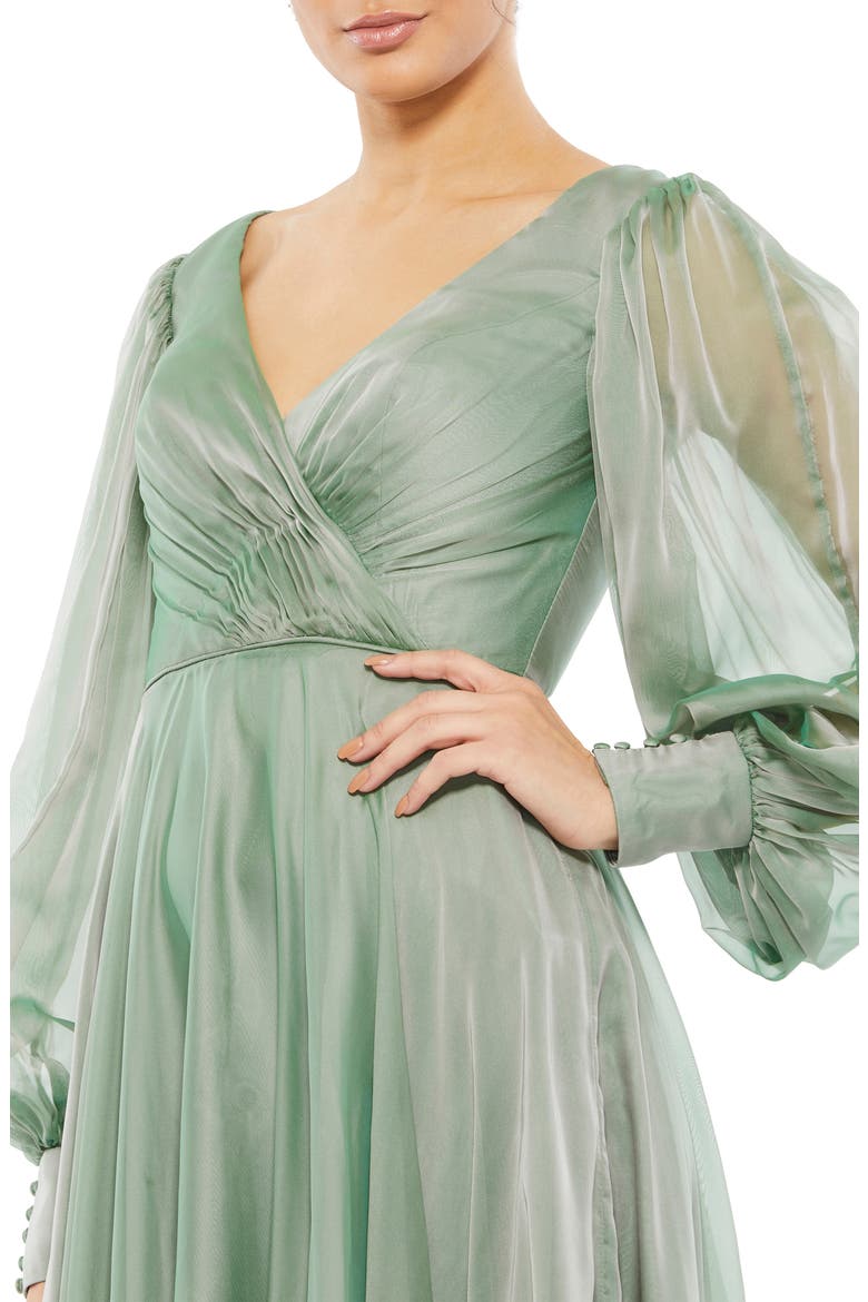 Illusion Long Sleeve A-Line Gown, Alternate, color, SAGE