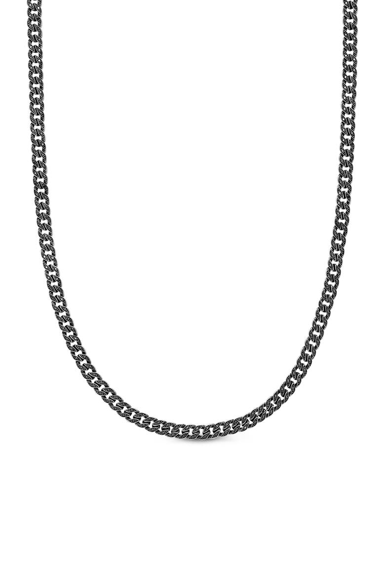 Men's Curb Chain Necklace in Sterling Silver with Black Diamonds, 6mm, Main, color, STERLING SILVER/ BLACK DIAMOND