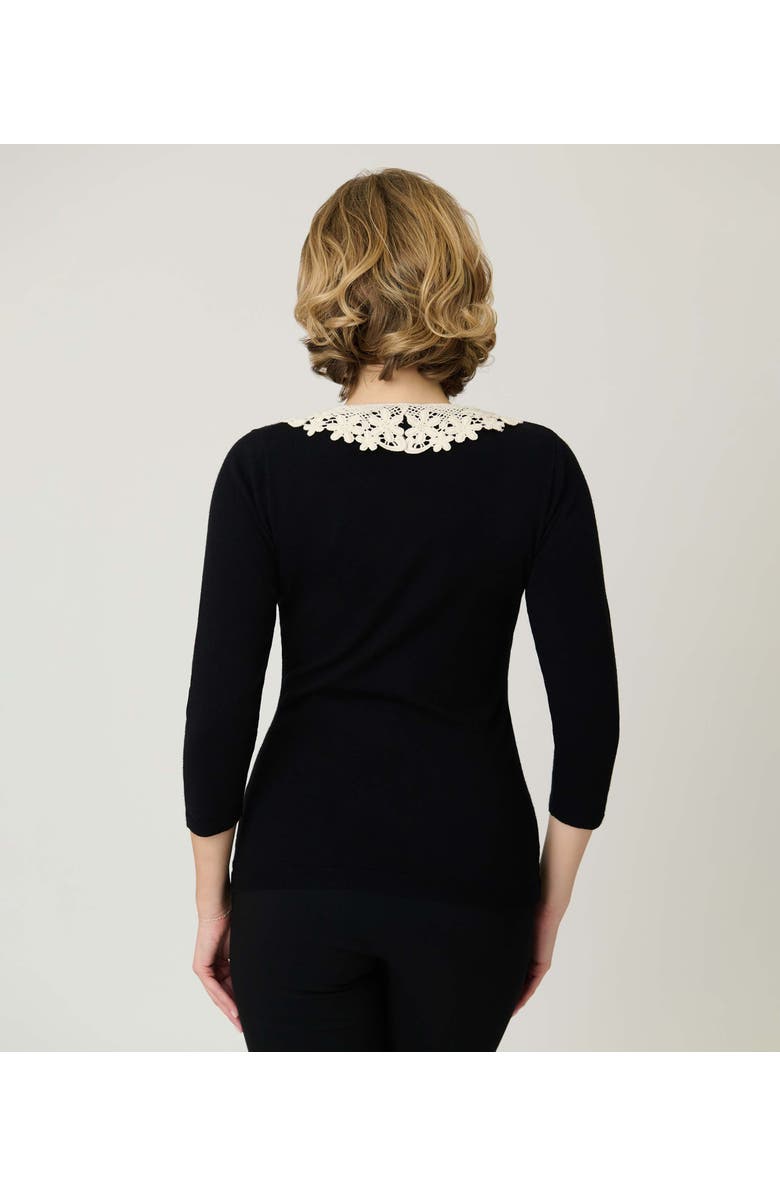 Unique Vintage Bookworm Cardigan, Alternate, color, Black W/Lace Collar Trim