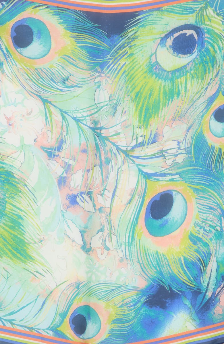 Vince Camuto Peacock Feather Print Bandana, Alternate, color, Navy Multi