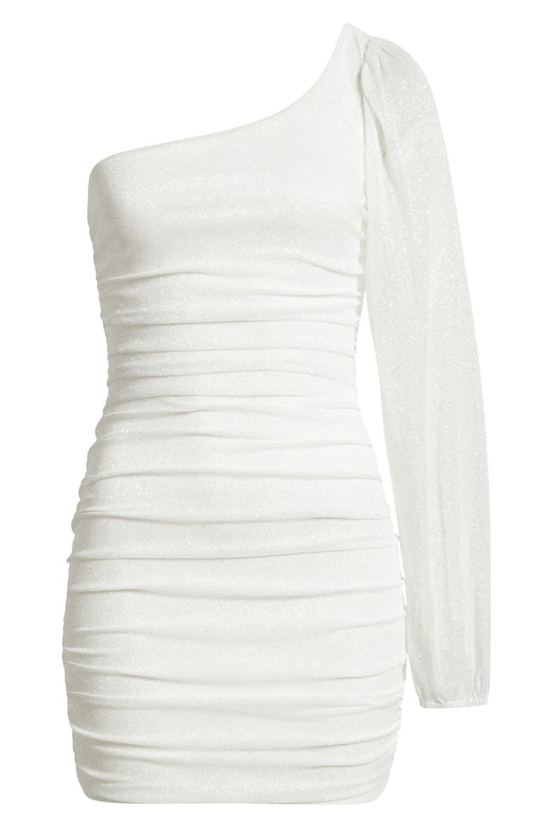 One Shoulder Metallic Ruched Minidress, Alternate, color, WHITE