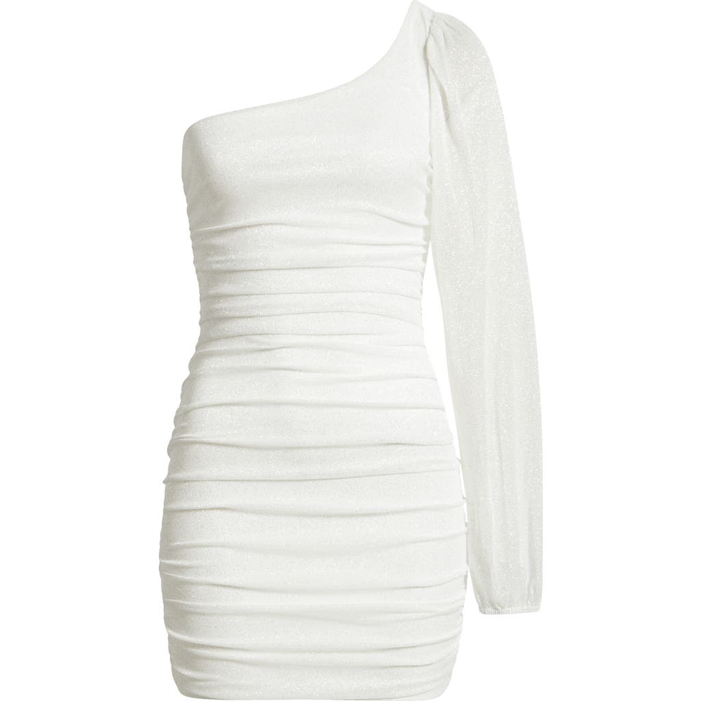Jump Apparel One Shoulder Metallic Ruched Minidress In White