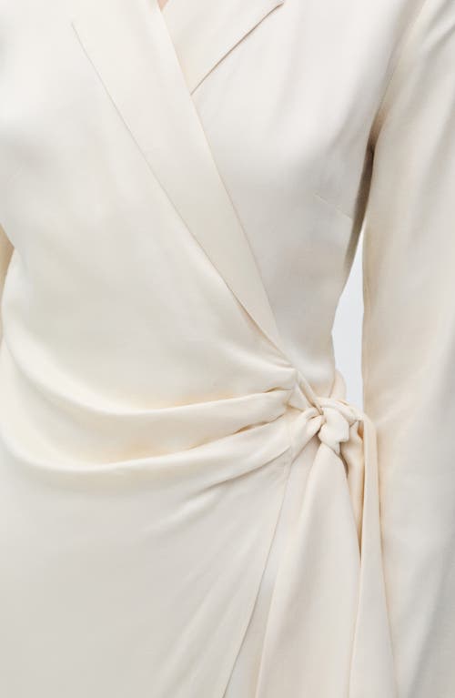 Mango Long Sleeve Satin Wrap Midi Shirtdress In Ecru