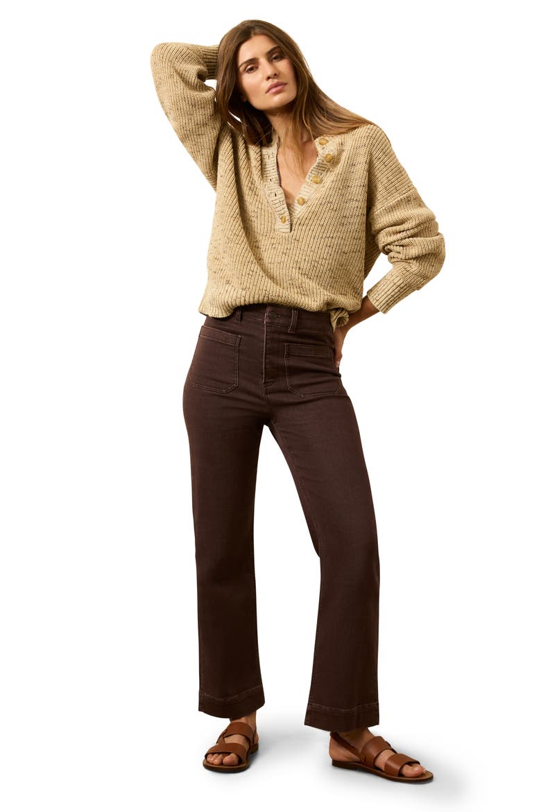 Sunwashed Organic Cotton Blend Fisherman Henley Sweater, Alternate, color, OAT