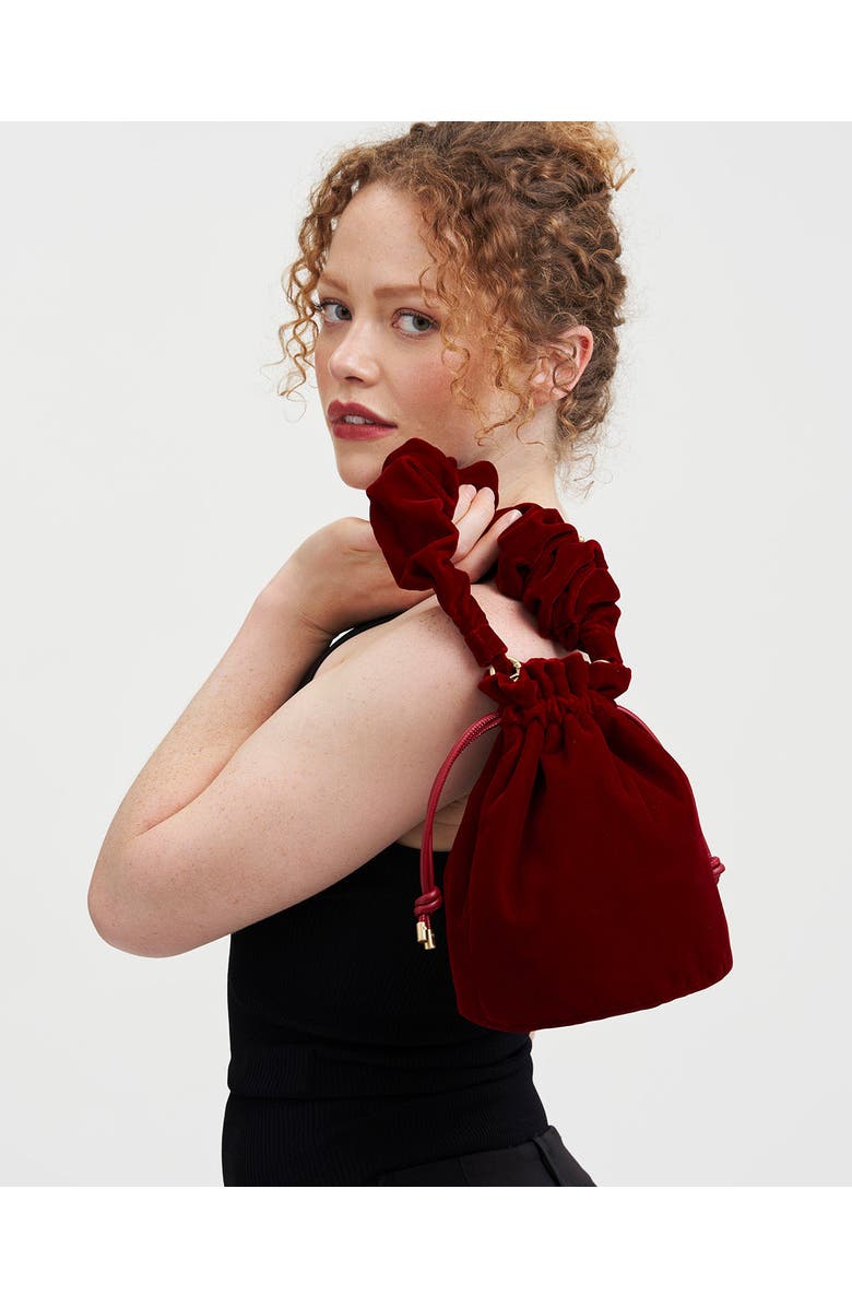 Fable England Red Velvet Bucket Bag, Alternate, color, Ruby Red