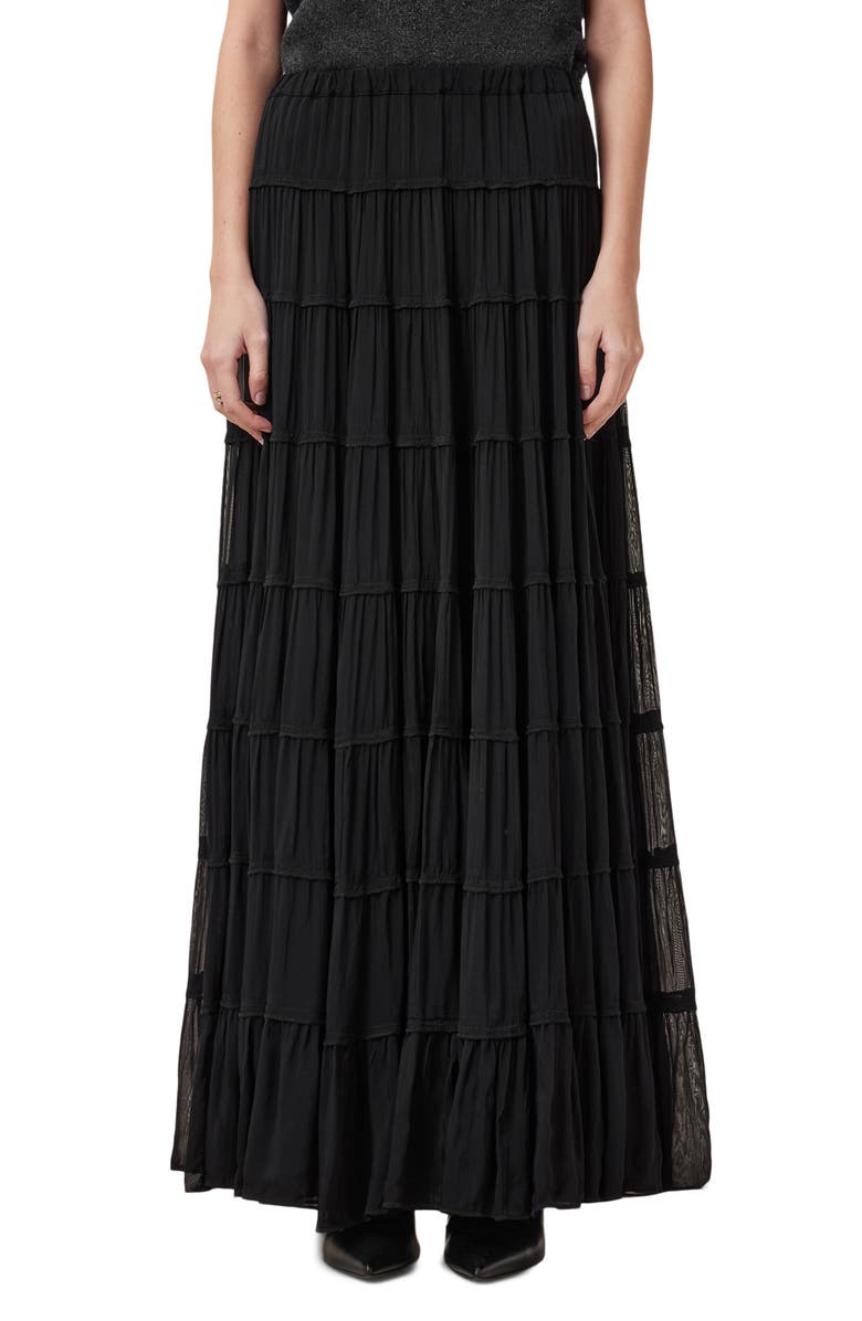 AllSaints Eva Tiered Maxi Skirt, Main, color,