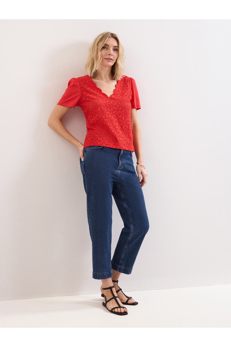 Freya Scallop V-Neck T-Shirt, Alternate, color, Red