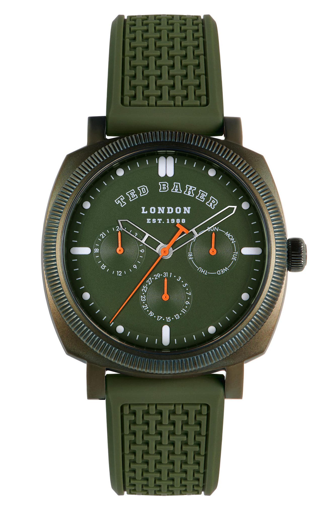 Ted Baker Caine Silicone Strap Multifunction Watch, 44mm