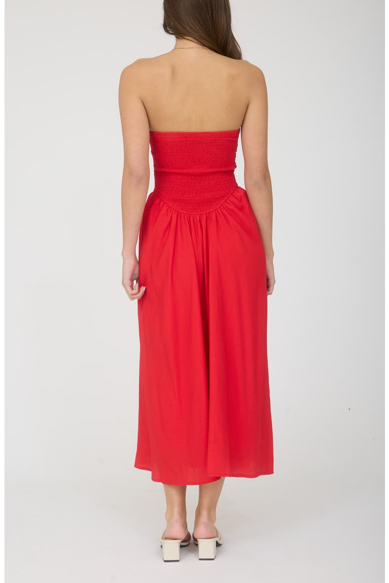 Strapless Fit & Flare Midi Dress, Alternate, color, RED