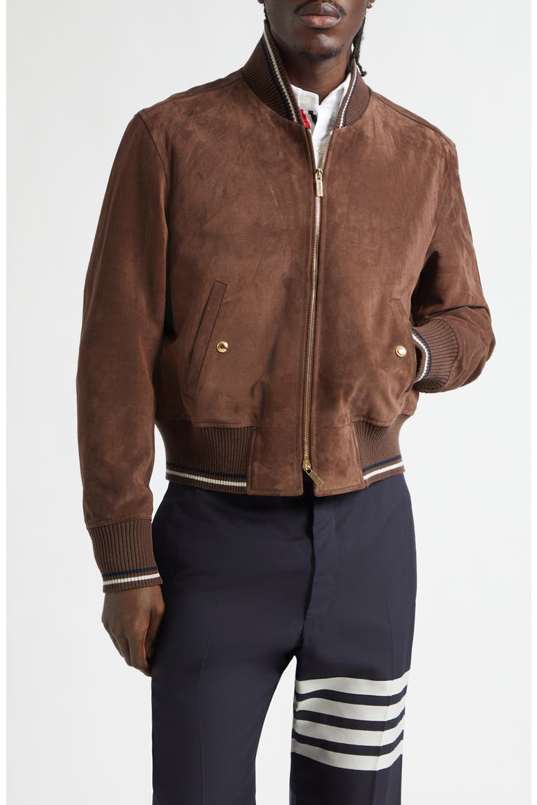 Suede Bomber Jacket, Main, color, DARK BROWN