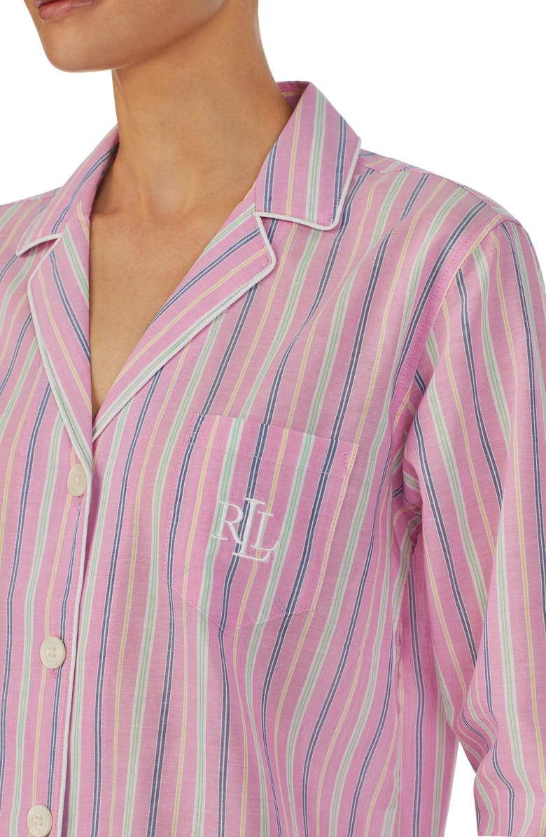 Lauren Ralph Lauren Stripe Three-Quarter Sleeve Cotton Blend Pajamas, Alternate, color,