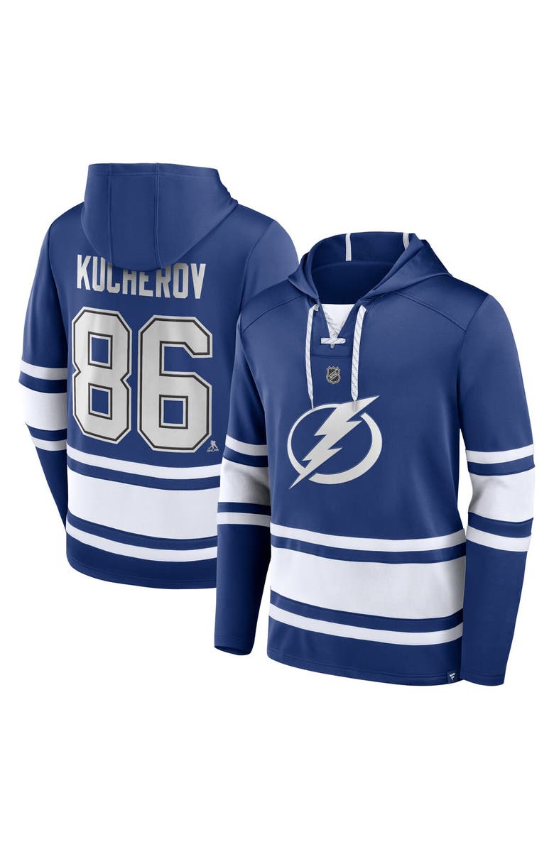FANATICS Men's Fanatics Branded Nikita Kucherov Blue Tampa Bay Lightning Name & Number Lace-Up Pullover Hoodie, Main, color, Blue