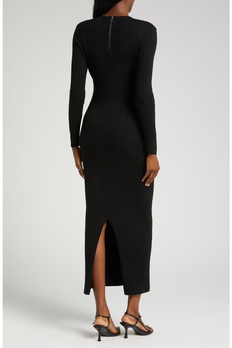 Women's Ribbed Long Sleeve V-Neck Midi Sweater Dress, Alternate, color, SOFT BLACK