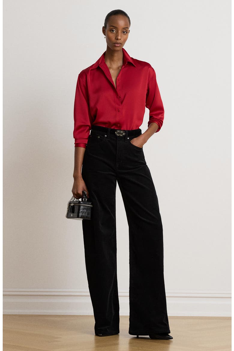 Satin Charmeuse Shirt, Alternate, color, RALPH RED