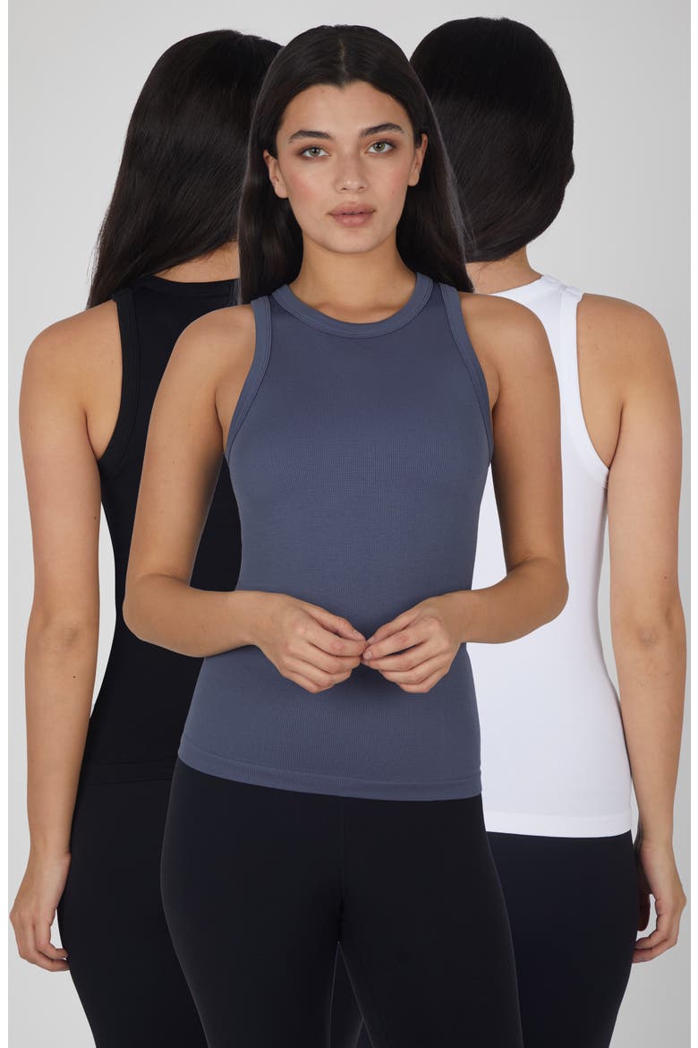 3-Pack Seamless Tank Tops, Main, color, GRISAILLE/ WHITE/ BLACK