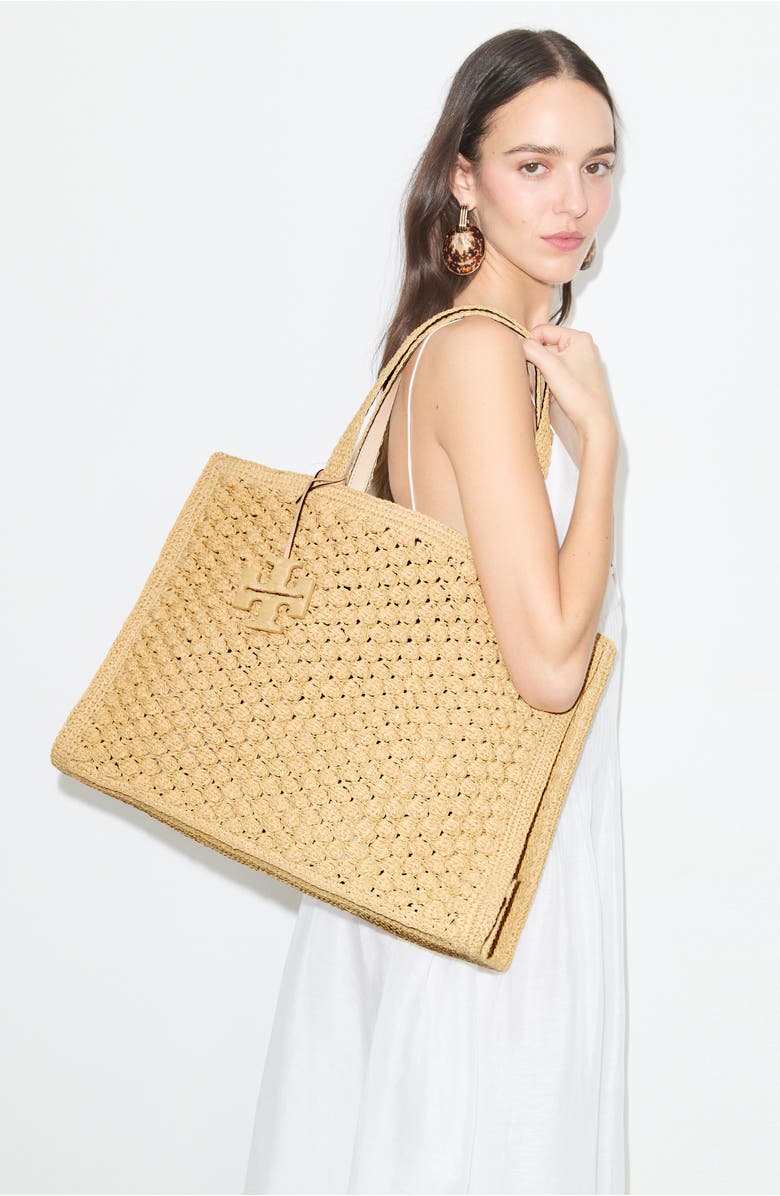 Tory Burch Ella Hand Crochet Straw Bag, Alternate, color, Natural