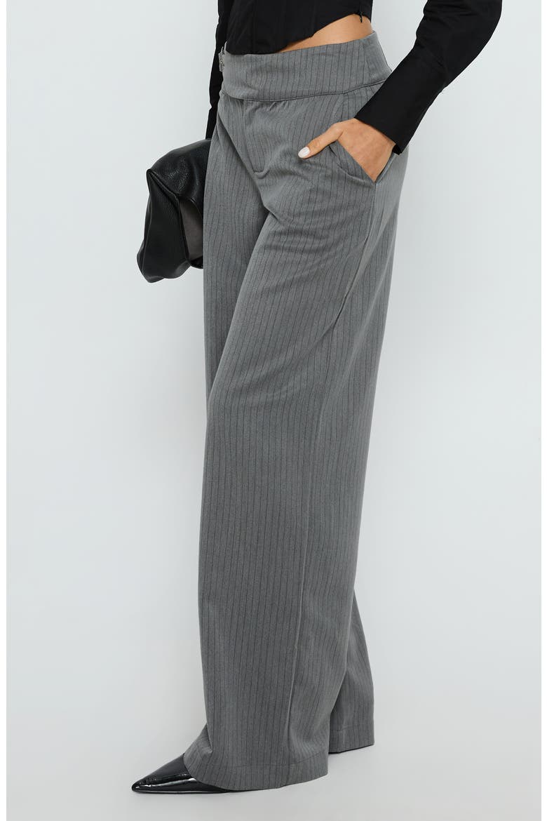 Jinny Pinstripe Buckle Waist Wide Leg Pants, Alternate, color, GREY PINSTRIPE