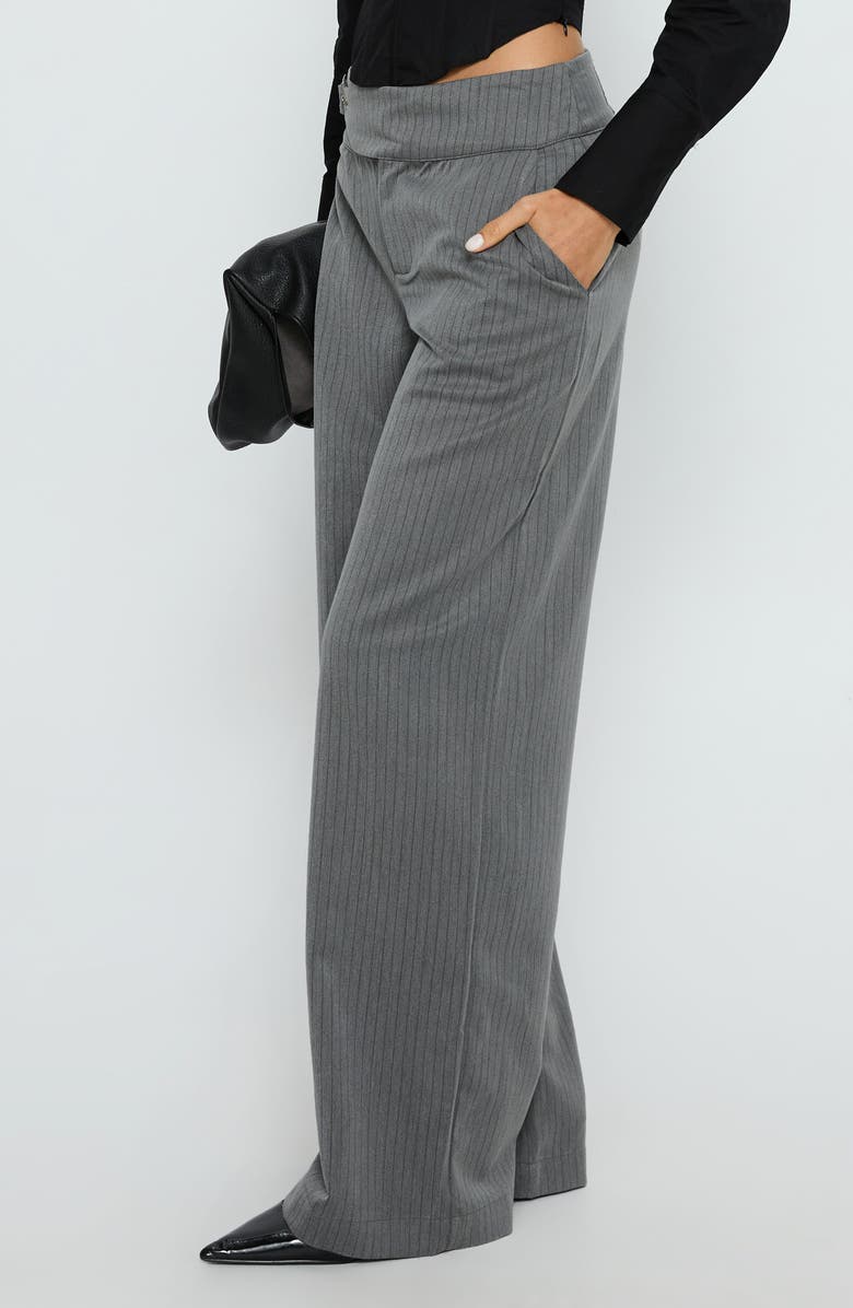 Princess Polly Jinny Pinstripe Buckle Waist Wide Leg Pants, Alternate, color, Grey Pinstripe
