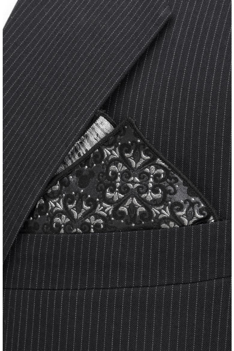 x Disney Mickey Mouse Damask Tile Silk Pocket Square, Alternate, color, GRAY