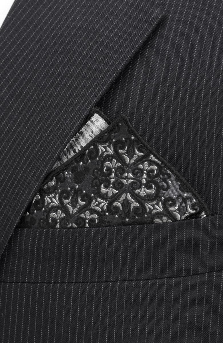 Cufflinks, Inc. x Disney Mickey Mouse Damask Tile Silk Pocket Square, Alternate, color, Gray