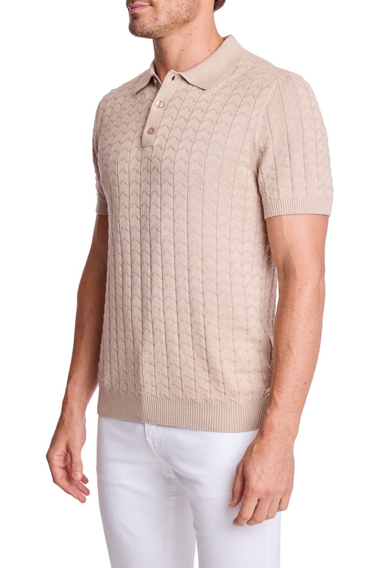 Trim Fit Zigzag Knit Polo, Alternate, color, SANDY OATMEAL