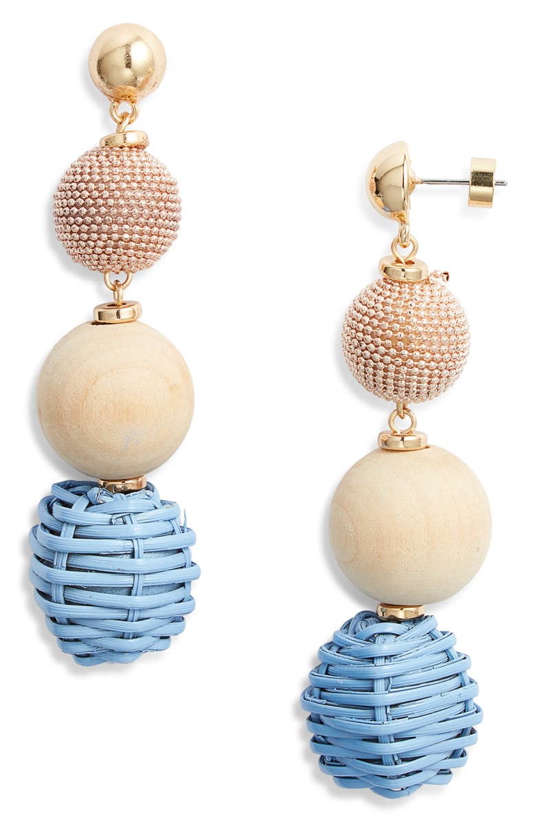 Nordstrom Raffia & Wood Bead Drop Earrings, Main, color, Blue- Tan- Rose