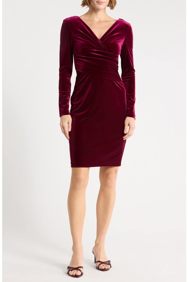 Velvet Long Sleeve Body-Con Dress, Main, color, WINE