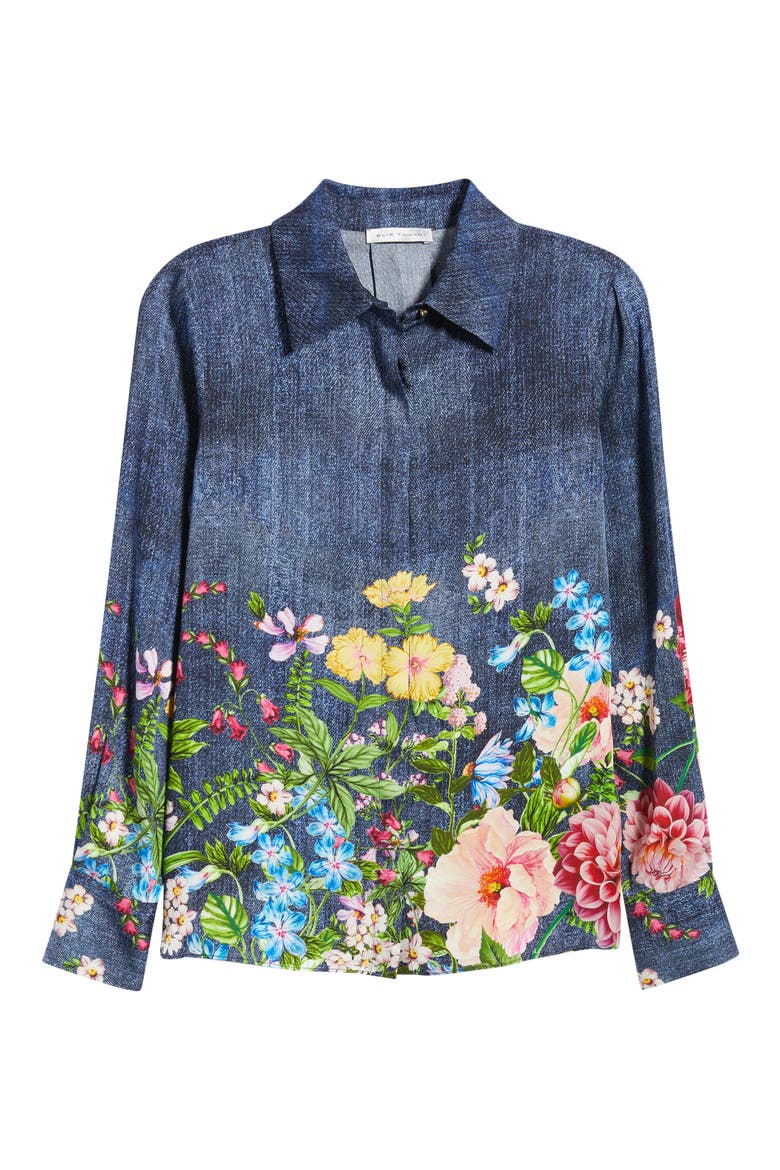 The Johanna Garden Denim Silk Blend Shirt, Alternate, color, DENIM GARDEN PRINT