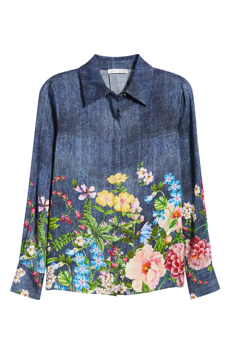 Elie Tahari The Johanna Garden Denim Silk Blend Shirt, Alternate, color, Denim Garden Print